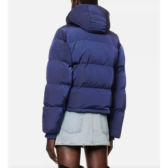 Good American Womens Iridescent Quilted Hooded Puffer Jacket in Blue Size Medium - Picture 4 of 16